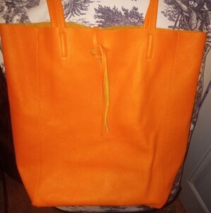 Borse and Pelle luxury orange genuine leather tote from Italy